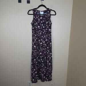 Vintage 90s Lisa Jo Sleeveless Shift Midi Dress in Purple Floral Size 5/6